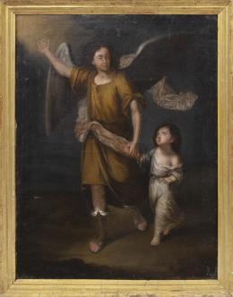 COPIA DE LA OBRA ORIGINAL DE MURILLO “EL ÁNGEL DE LA GUARDA CON NIÑO”, S.XIX