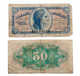 LOTE DE 2 BILLETES DE 50 CÉNTIMOS ESPAÑOLES DE 1937