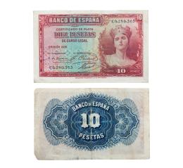 LOTE DE 2 BILLETES DE 10 PESETAS ESPAÑOLAS DE 1935