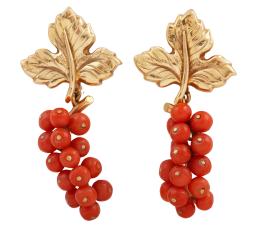 PENDIENTES EN FORMA DE RACIMO EN ORO 18KT Y CORAL