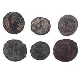 LOTE DE 6 FOLLIS DE DISTINTOS EMPERADORES (S. III y IV d.C) IMPERIO ROMANO