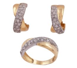 CONJUNTO DE PENDIENTES Y SORTIJA EN ORO BICOLOR 18KT CON CICONITAS