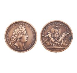 MONEDA DE BRONCE DE LUIS XIV. 1675. FIRMADA POR I. MAVGER. F.