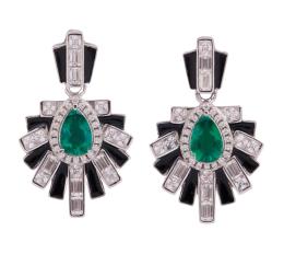 PENDIENTES EN PLATA 925 ESMERALDAS SINTÉTICAS Y CIRCONITAS