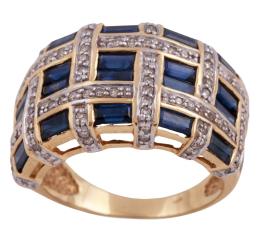 SORTIJA EN ORO BICOLOR 18KT, ZAFIROS Y DIAMANTES