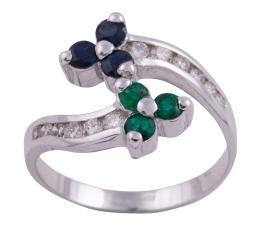 SORTIJA EN ORO 18KT, ZAFIROS, ESMERALDAS Y DIAMANTES