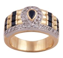 SORTIJA EN ORO BICOLOR 18KT, ZAFIROS Y DIAMANTES