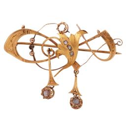 BROCHE VINTAGE EN ORO 18KT Y DIAMANTES