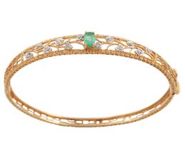 PULSERA RÍGIDA EN ORO 18KT, ESMERALDA Y DIAMANTES