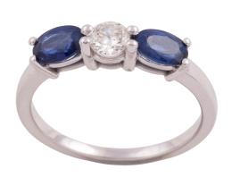 SORTIJA EN ORO 18KT, ZAFIROS Y DIAMANTE