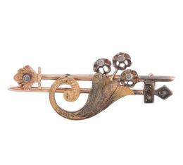 BROCHE VINTAGE EN ORO 18KT, PLATA 925 Y DIAMANTES