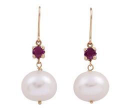 PENDIENTES EN ORO 18KT, RUBÍES Y PERLAS