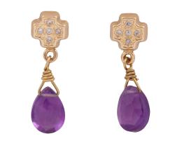 PENDIENTES EN ORO 18KT, AMATISTAS Y DIAMANTES