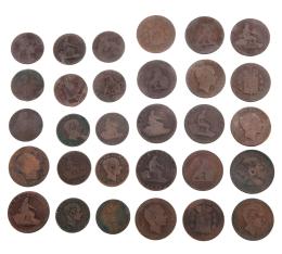 LOTE DE 30 MONEDAS ESPAÑOLAS DE 1867, 1870, 1877 Y 1878