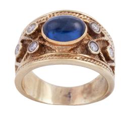 SORTIJA EN ORO 14KT, ZAFIRO Y DIAMANTES
