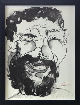 "VISAGE D'HOMME RIANT, A LA BARBE ET CHEVEUX NOIRS, TRAIT ET LAVIS", BUFFON. PARÍS, 1957