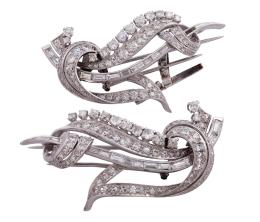 BROCHE DOBLE CLIP EN PLATINO Y DIAMANTES