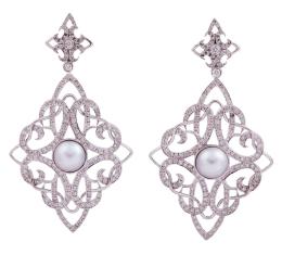 PENDIENTES EN ORO 18KT, PERLAS CULTIVADAS Y DIAMANTES. FIRMADOS "MONNA"