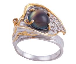 SORTIJA EN PLATA 925 CON CHAPADO EN ORO, ESPECTROLITA Y ZAFIROS DORADOS. JOYERÍA DE AUTOR, PIEZA ÚNICA