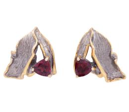 PENDIENTES EN PLATA 925 CON CHAPADO EN ORO Y GRANATES. JOYERÍA DE AUTOR, PIEZA ÚNICA