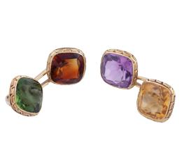 GEMELOS EN ORO 14KT Y PIEDRAS DE COLOR