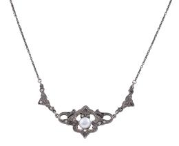 COLLAR EN PLATA 925, PERLA CULTIVADA Y PIEDRAS BLANCAS