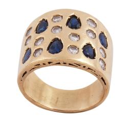 SORTIJA EN ORO 18KT, ZAFIROS Y DIAMANTES