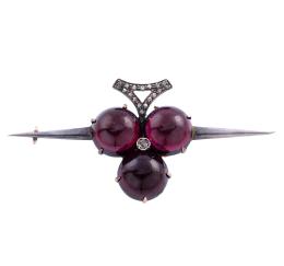 BROCHE EN ORO 18KT, PLATA 925, GRANATES Y DIAMANETES
