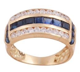 SORTIJA EN ORO 18KT, ZAFIROS Y CIRCONITAS