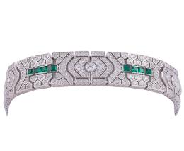 PULSERA EN PLATA DE LEY 925, ESMERALDAS SINTÉTICAS Y CIRCONITAS