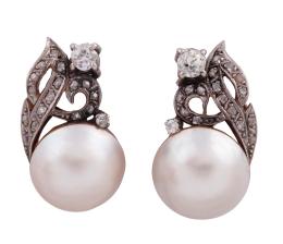 PENDIENTES EN ORO 18KT, PLATA 925, PERLAS MABE Y DIAMANTES