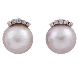 PENDIENTES EN ORO 18KT, PERLAS MABE Y DIAMANTES
