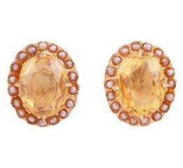 PENDIENTES EN ORO 18KT, CITRINOS Y PERLAS ALJOFAR