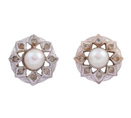 PENDIENTES VINTAGE EN ORO 18KT, PLATA 925, PERLAS CULTIVADAS Y PIEDRAS BLANCAS