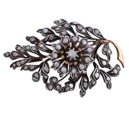 BROCHE VINTAGE EN ORO 18KT, PLATA 925 Y DIAMANTES