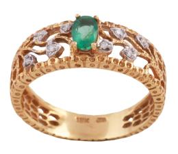 SORTIJA EN ORO BICOLOR 18KT, ESMERALDA Y DIAMANTES