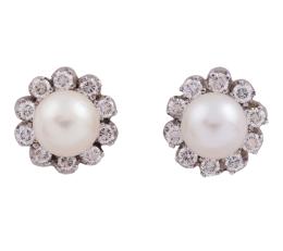 PENDIENTES EN ORO 18KT, PERLAS CULTIVADAS Y DIAMANTES
