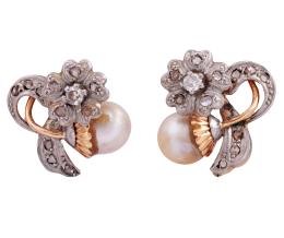 PENDIENTES VINTAGE EN ORO BICOLOR 18KT, PERLAS CULTIVADAS Y DIAMANTES