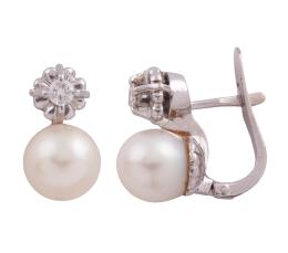 PENDIENTES EN ORO 18KT, PERLAS CULTIVADAS Y DIAMANTES