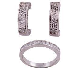 CONJUNTO DE PENDIENTES Y MEDIA ALIANZA EN PLATA 925 CON CIRCONITAS