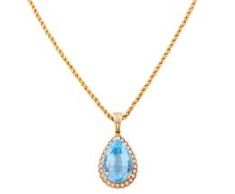 COLGANTE Y CORDÓN EN ORO 18KT, TOPACIO Y DIAMANTES