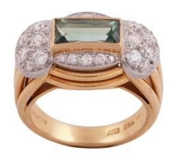 SORTIJA EN ORO 18KT, TURMALINA Y DIAMANTES