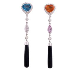 PENDIENTES EN ORO 18KT, CITRINO, TOPACIOS, ÓNIX Y DIAMANTES