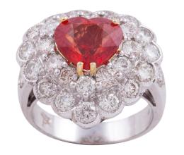 SORTIJA EN ORO 14KT, ZAFIRO PADPARADSCHA Y DIAMANTES