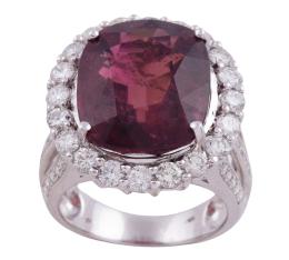 SORTIJA EN ORO 18KT, RUBELITA Y DIAMANTES