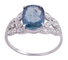 SORTIJA EN ORO 18KT, ZAFIRO Y DIAMANTES