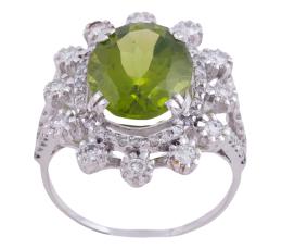 SORTIJA EN ORO 18KT, PERIDOTO Y DIAMANTES