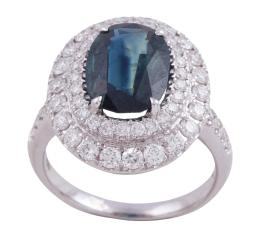 SORTIJA EN ORO 18KT, ZAFIRO Y DIAMANTES