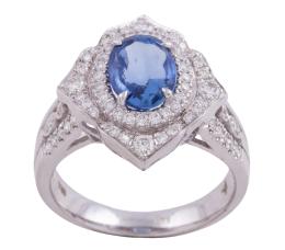 SORTIJA EN ORO 18KT, ZAFIRO Y DIAMANTES