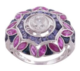 SORTIJA EN ORO 18KT, ZAFIROS, RUBÍES Y DIAMANTE